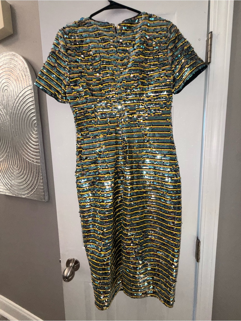 Gianni Bini Teal and Gold Sequin Striped Short Dress